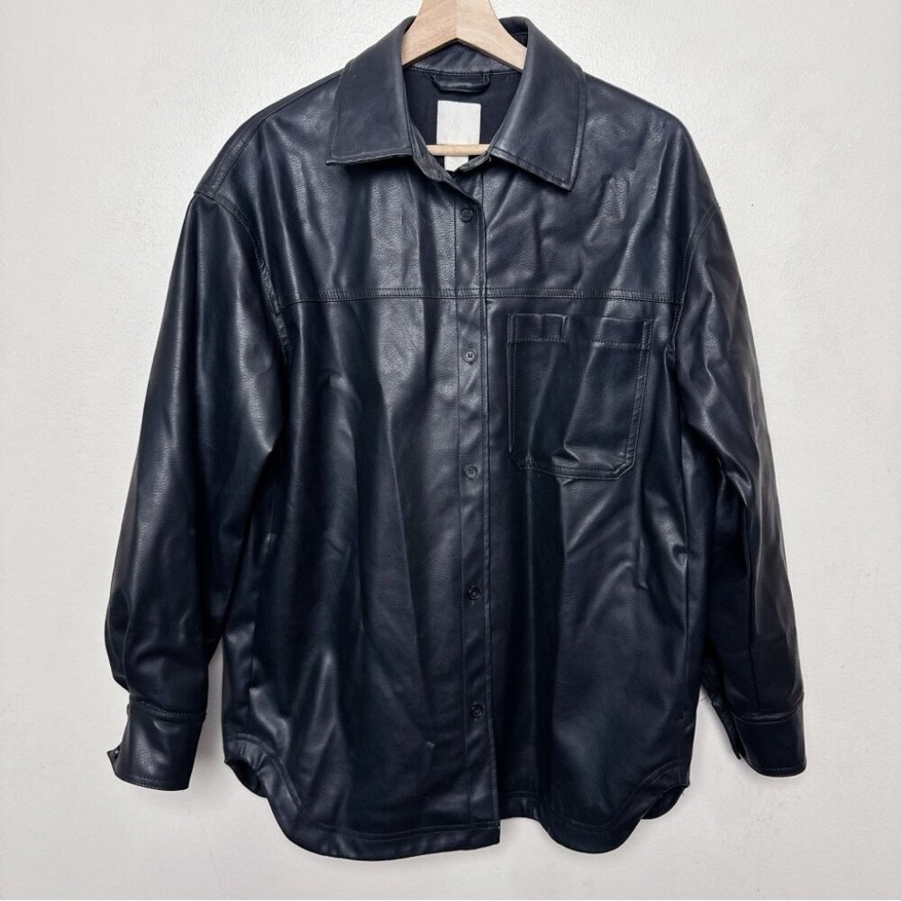 H&M Mens Small Faux Leather Button Oversize Jacket